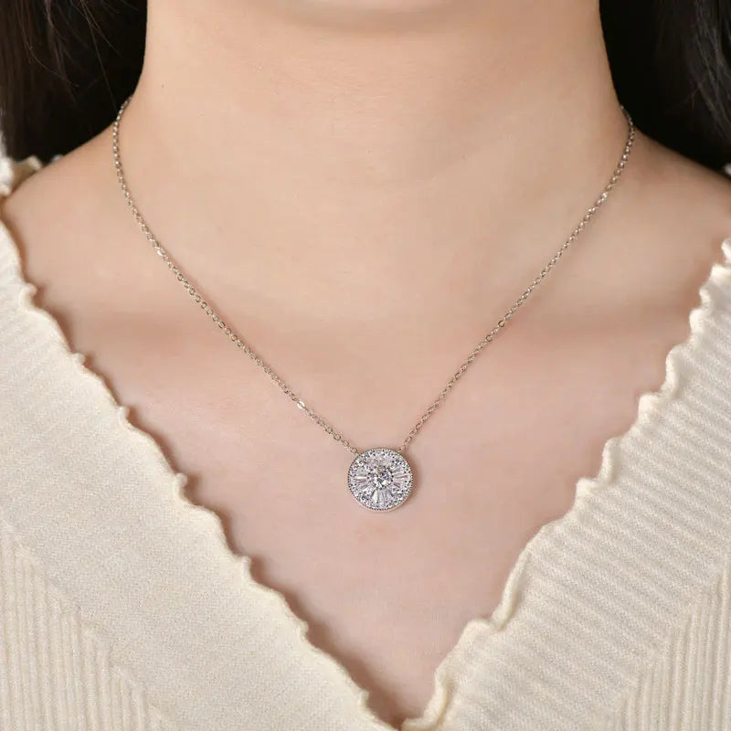 GRA Certified D VVS1 5mm Moissanite Round Charm Pendant Necklace Chain for Women 14K Gold Filled Fine Neck Jewelry Gift