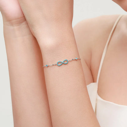 Romantic Infinite Love Bracelet 925 Sterling Silver Vintage Natural Turquoise Chain Bracelets For Women Wedding Jewelry