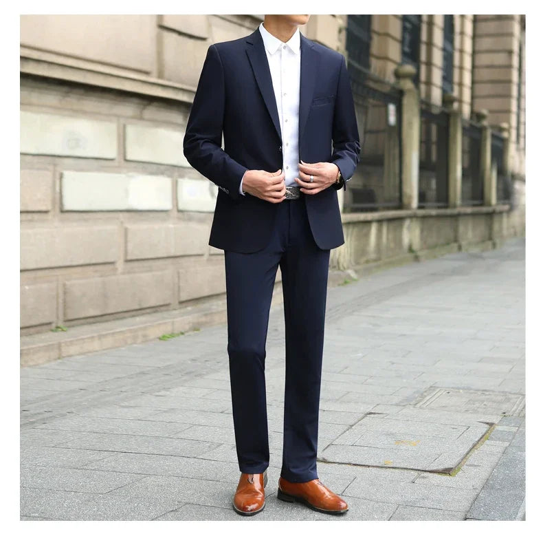 Men's M-10XL Spring New Wedding Fashion Handsome Suit Business Cargo Trousers Plus Size Two Sets Fat Friendly Clothing