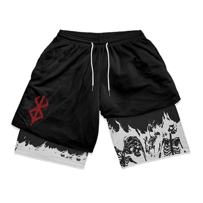 Print 2 in 1 Running Shorts for Men Gym Workout Fitness Athletic Shorts with Pockets Summer Activewear Quick Dry Stretch