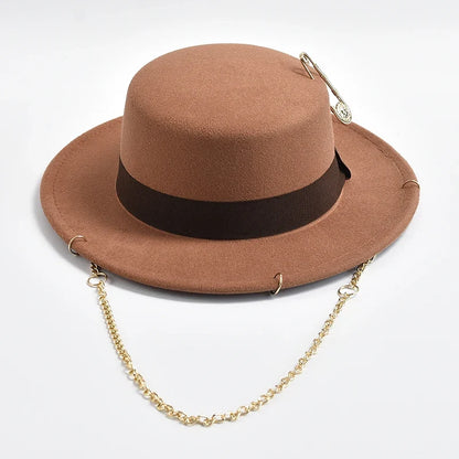 New Fashion Desige Fedora Hat For Women Men Metal Chain Decor Jazz Hat Party Church Caps