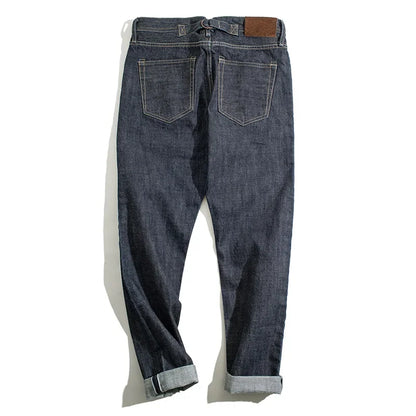 Vintage Raw Denim Jeans for Men 14.8 OZ Jeans Denim Washed Straight Tapered Fit Pants Mid Waist Casual Trousers