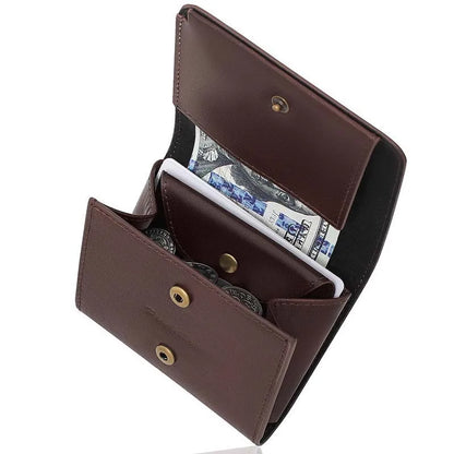 Men's Small Wallet Made of Fine Grain Leather Vintage Genuine Leather Mini Wallet with Coin Compartment and Press Stud