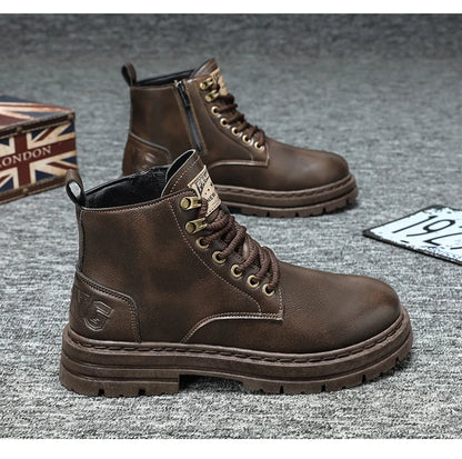 Men's boots four seasons soft-sole non-slip casual boots fashion outdoor work boots high boots classic Joker youth leather boots