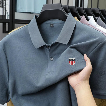Luxury men's polo shirt brand embroidered short sleeved 100% cotton business casual skin friendly breathable summer new T-shirt