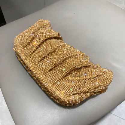 Shiny Handle Rhinestones Handmade Evening Clutch Bags New Folds Purses And Handbags Luxury Designer Wedding Party High Quality