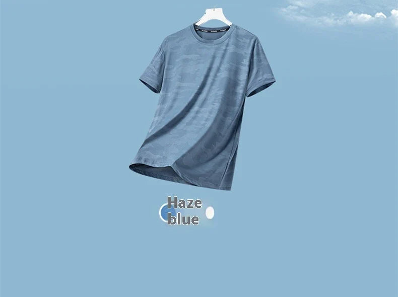 Functional Fabric Mosquito-Resistant Antibacterial Sweat-Wicking Ice Feeling 2025 New Ice Silk T-Shirt Men's Short Sleeve Thin Q