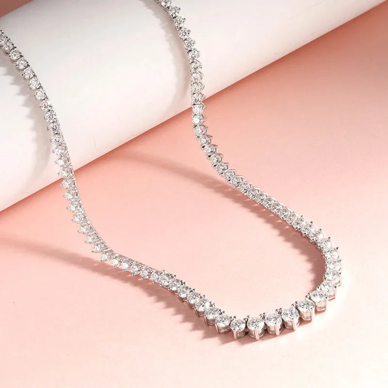 Full Diamond Gradient Zircon or Moissanite Tennis Necklace for Women Man Luxury Party Jewelry 925 Sterling Silver Chain