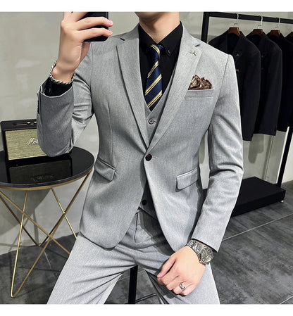S-7XL Jacket Vest Pants Luxury Elasticity Boutique Fashion Men's Solid Color Casual Business Suit 3-piece Sets Groom Wedding