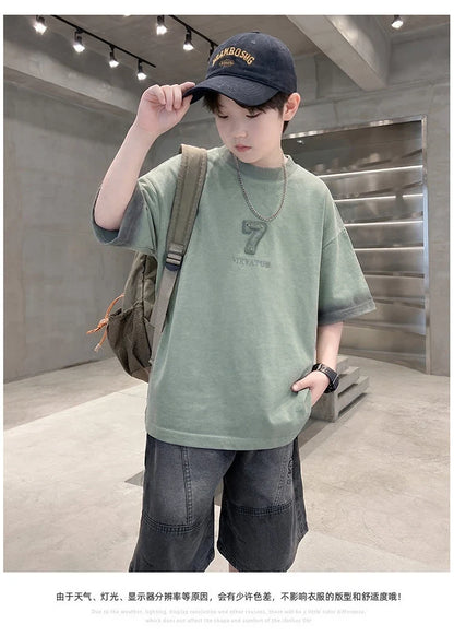 Luxurious Teen Boys Set For Child Elegant T-shirts + Denim Shorts 2PCS Clothes Set Summer Kids Luxury Clothing Set Age 6 To 16 Y