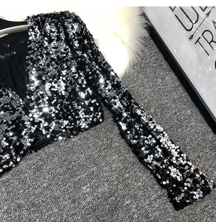Street Fashion Joker Short Edition Sequins Small Suit Sparkling Bead Piece Suit Small Jacket Tank Top Jazz Dance Performance
