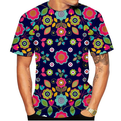 3D Printed Colorful Flower T Shirt For Men Plants Pattern Tees Summer Harajuku Loose Round Neck Tops Short Sleeve Kids T-Shirts