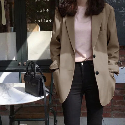 Chic Black Women's Short Suit Jacket Korean Style Casual High-End Feeling Spring Autumn New Fashion Polyester Fiber Coat