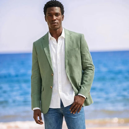 Sage Green Linen Blazer for Men Summer Beach Party 1 Piece Man Suit Jacket Notched Lapel Slim Fit Male Fashion Suit XS-5XL