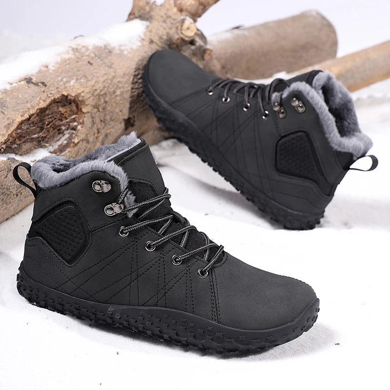 Winter Warm Men Cotton Boots Outdoor Wide Toe Barefoot Snow Boots Breathable Walking Hiking Shoes Comfortable Casual Sneakers