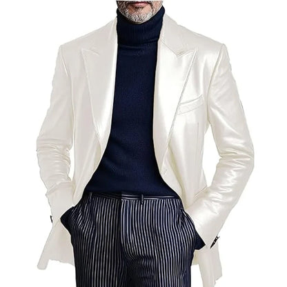 Men's Dress Leather Jacket Burgundy Luxury Slim Fit Notchde Lapel Flap Pocket Retro Soft Sport Coat For Business Casual