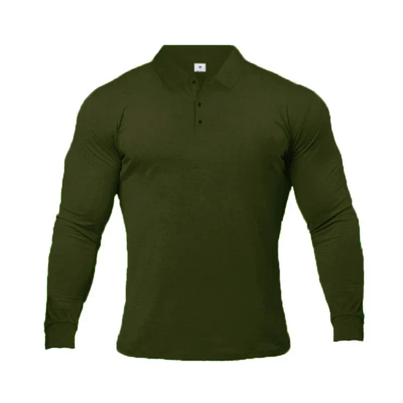 New Fashion Autumn Sports Polo Shirt Mens Stretch Cotton Gym Clothing Spring Casual Long Sleeve Polos Male Breathable T Shirt