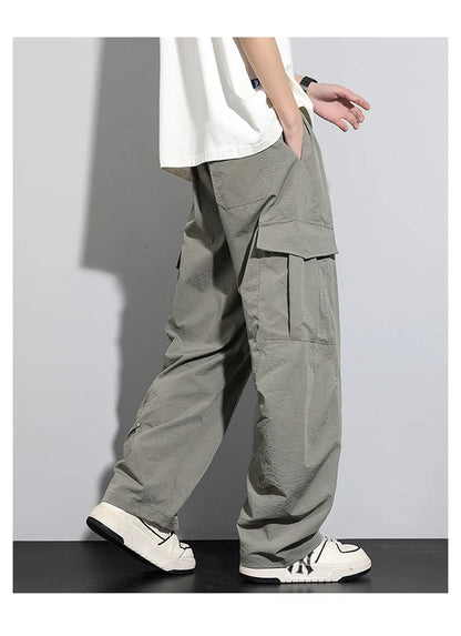 Big Size 8XL Men Casual Pants Elastic Waist Cargo Trouser Male Scimitar Banana Curved Plus Large Drawstring Fashion Straight 6XL