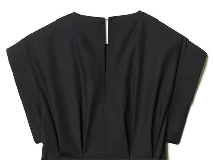 Women's Dress 2026 Spring New Black Short-Sleeve Pleated Decorative A-Line Long Dress Elegant and Simple Fashionable