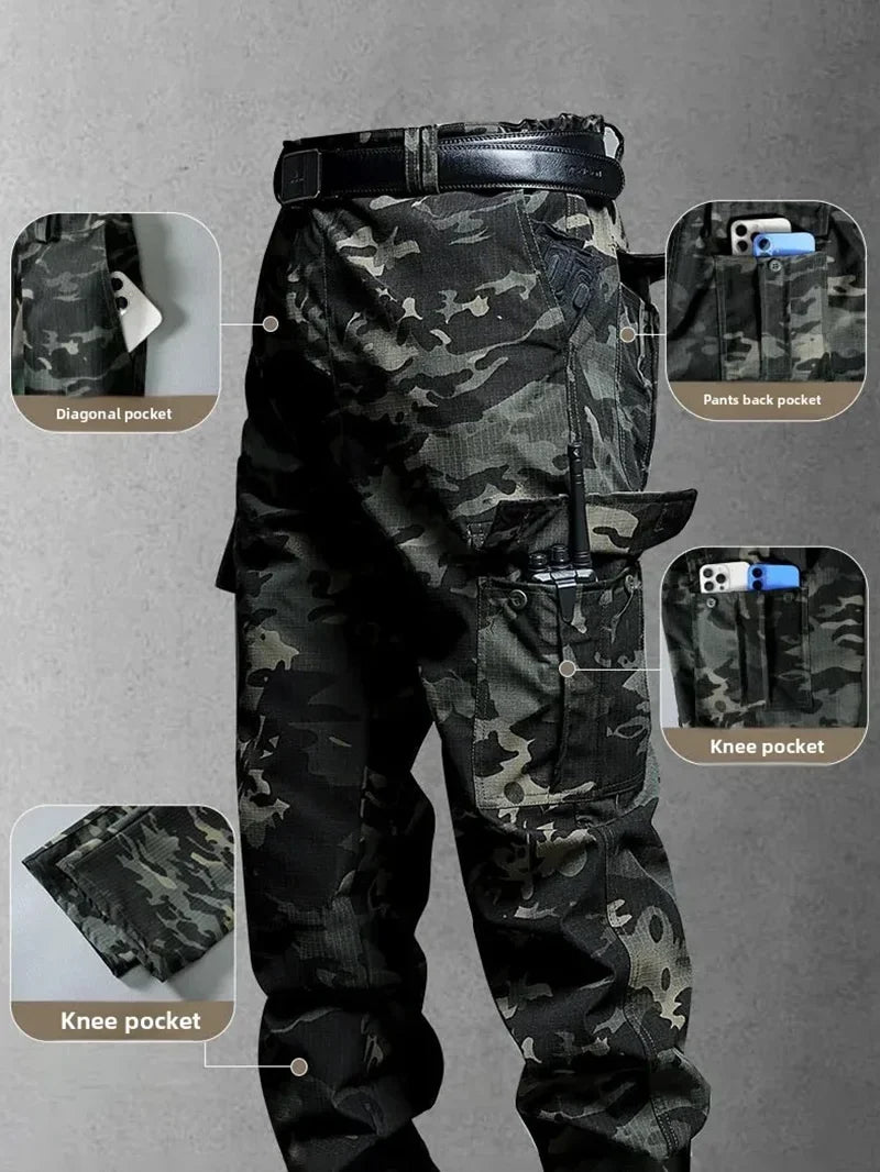 Wear-Resistant Cargo Pants Men Casual Work Stretch Trousers Breathable Multi-Pocket Outdoor Waterproof Training Hiking Pant Male