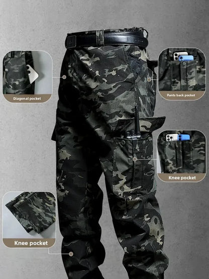 Wear-Resistant Cargo Pants Men Casual Work Stretch Trousers Breathable Multi-Pocket Outdoor Waterproof Training Hiking Pant Male
