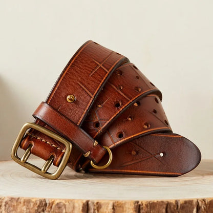 Pure Cowhide 3.8cm Wide Genuine Leather Belt for Men Double Pin Buckle Male Jeans Belts Top Quality Luxury Gift Waistband