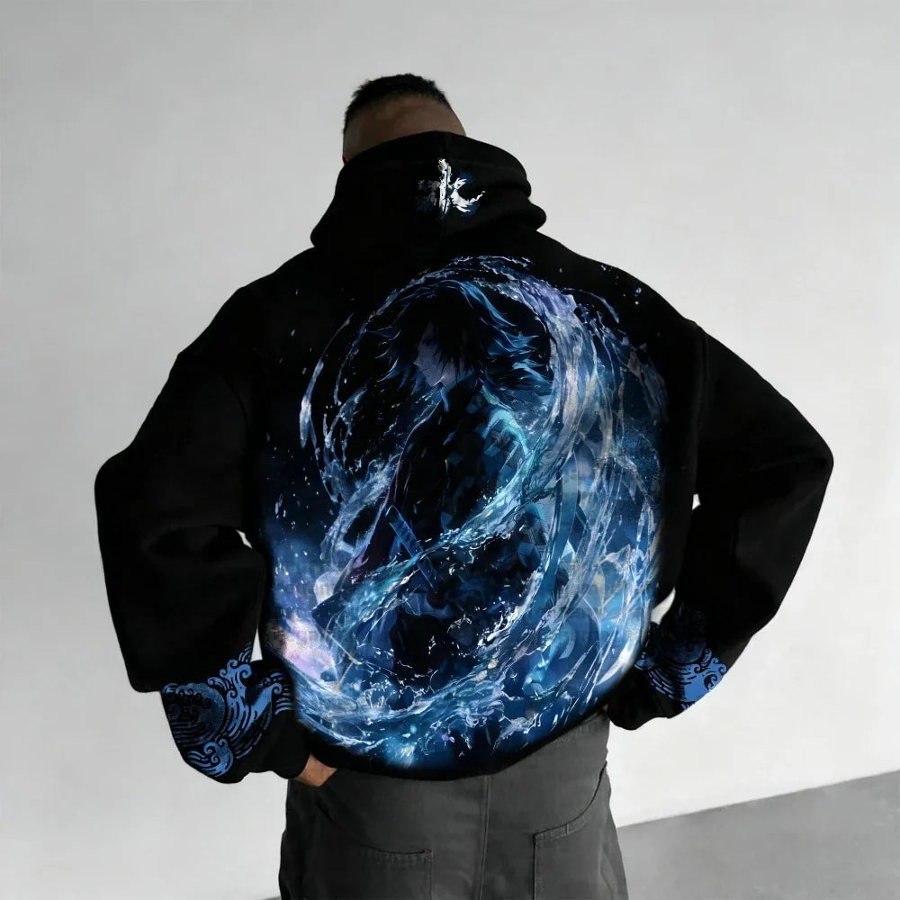 Demon Slayer Men's Hoodie Sweatshirt Giyu Tomioka Anime Spring Autumn Winter Boy Harajuku Long-sleeved Parent-child Outfit