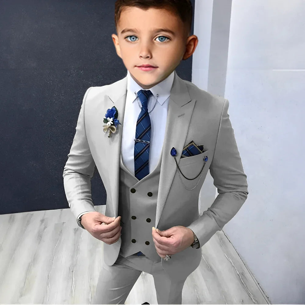 Formal Peak Lapel Suit Set 3 Pieces For Kids Perfirmance Outfit Host Costumes,Handsome Elegant Boys Slim Fit Suits Party Tuxedo