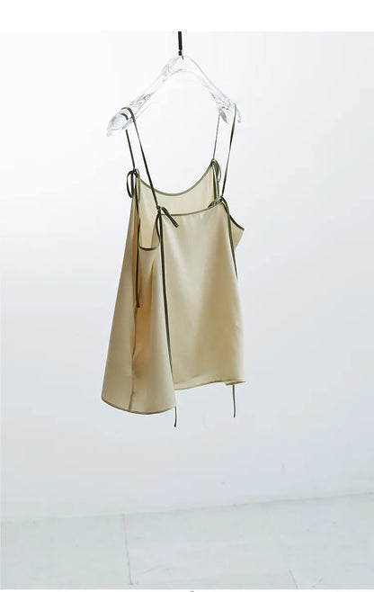 2026 Summer Women's 100% Mulberry Silk Satin Camisole with Adjustable Straps Loose Top