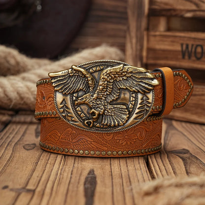 Men - Women - Western Denim - PU Leather - Belt - Vintage Jeans with Needle Buckle Brown Belt