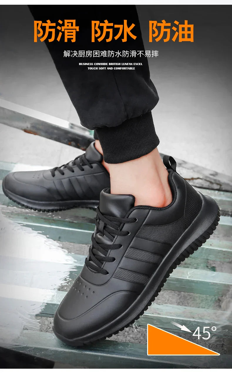 Casual Chef Shoes four Season new Lightweight Soft Sole Comfort Oil proof Men and Women's Chef Business Work Leather Shoe