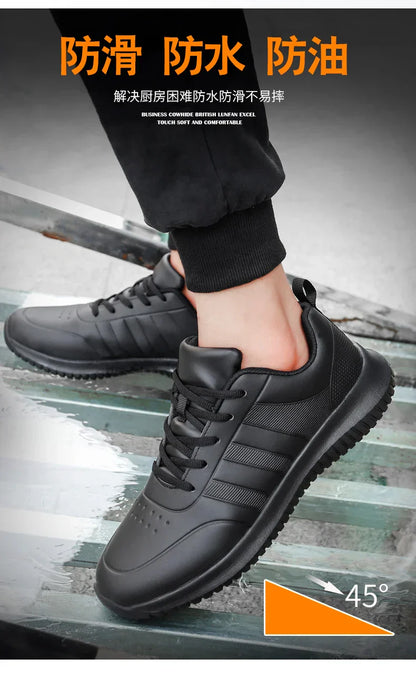 Casual Chef Shoes four Season new Lightweight Soft Sole Comfort Oil proof Men and Women's Chef Business Work Leather Shoe