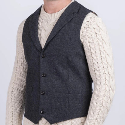 Men Vest Navy Blue Herringbone With Lapel Single Button Waistcoat For Wedding Party Business Office Work Daily Men Suit Vest