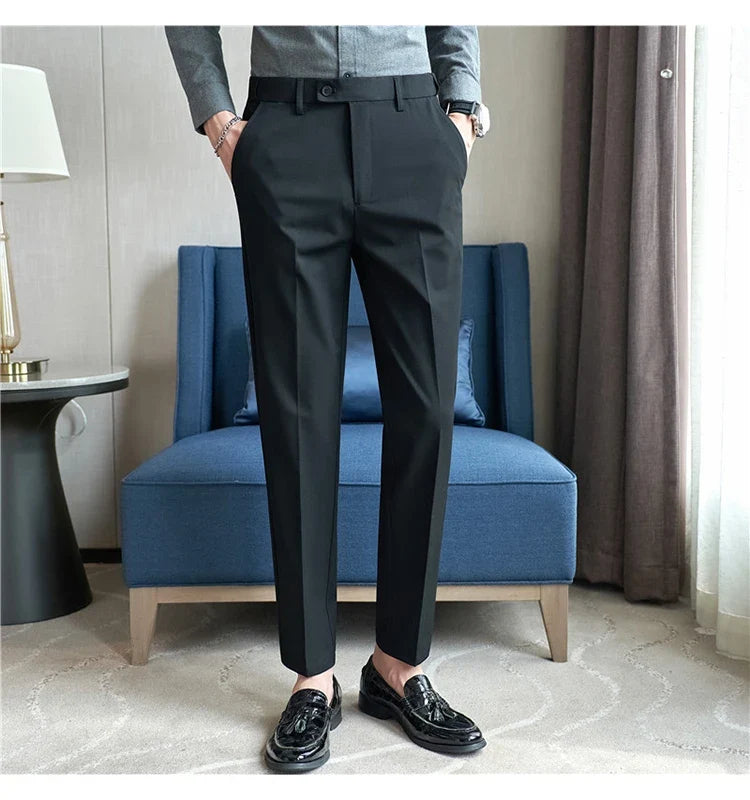 Men Suit Pant Autumn Elastic Waist Solid Slim Fit Dress Pants Business Casual Office Social Trouser Plus Size 40 38 Men Clothing