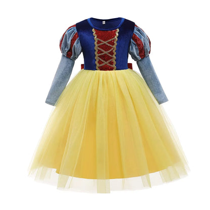 Halloween New Movie Snow White Princess Dress Girl Cosplay Yellow Snow White Party Yellow Stripe Dress Accessories Suit