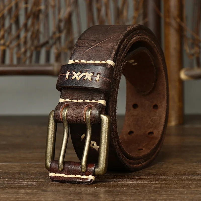 3.8CM Men High Quality Genuine Leather Brass Buckle Belt Luxury Designer Belts Men Pure Cowskin Fashion Strap Male Jeans for Man