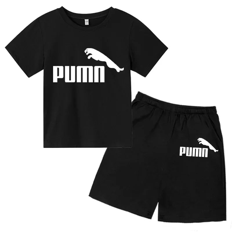 3-12Y Kids Summer Casual Letter Print 2-Piece Set Soft T-Shirt & Pants Suits for Boys & Girls