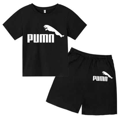 3-12Y Kids Summer Casual Letter Print 2-Piece Set Soft T-Shirt & Pants Suits for Boys & Girls