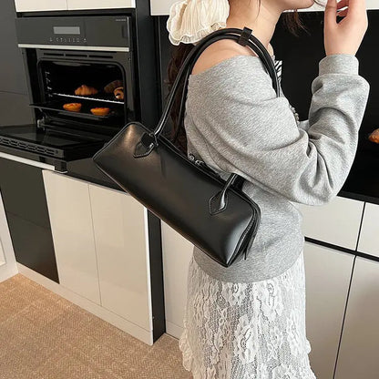 Vintage Long Shoulder Bag Women Shoulder Bag Luxury Cowhide Ladies Handbag Female Commuter Shopping Underarm Bag