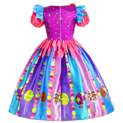 2025 Purim Festival Suspender Rainbow Dress For Girl Candy Lollipop Costume Party Gift Candy Dress + Lollipop Accessories Suit