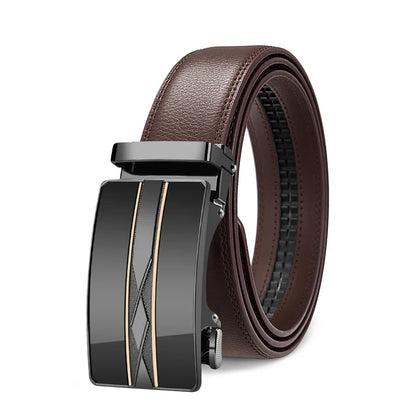 High Quality Genuine Leather Men’s Belt, Adjustable Ratchet Automatic Buckle, Black/Brown Cuttable Business Casual Belt