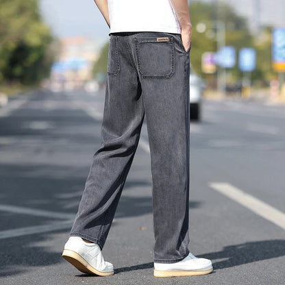 Loose Wide-leg Men's Thin Jeans Lyocell Soft Drape Fabric Comfort Trousers Spring Summer Fashion Brand Washing Denim Pants