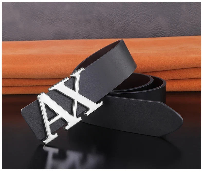 HigFashion Personality Buckle A Letter Belt Men's Leather Waistband Designer Luxury Brand Belts Casual Black Cowskin Waist Strap