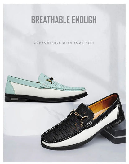 Trendy High Quality Genuine Leather Shoes for Men Summer Breathable Men's Casual Loafers Plus Size 47 Slip-on Driving Shoes Man