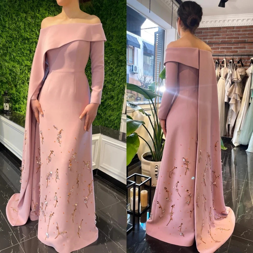 Customized Jiayigong s Draped Beading Evening Sheath Off-the-shoulder Bespoke Occasion Gown Long Dresses
