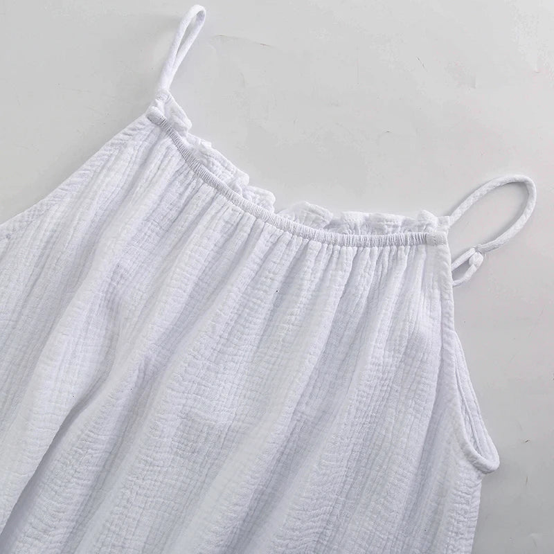 Vintage Muslin 100% Cotton Gauze Summer Dress Women Loose Sexy Sleeveless Ruched Long Maxi Desses Chic Vestidos