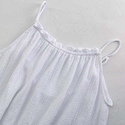 Vintage Muslin 100% Cotton Gauze Summer Dress Women Loose Sexy Sleeveless Ruched Long Maxi Desses Chic Vestidos