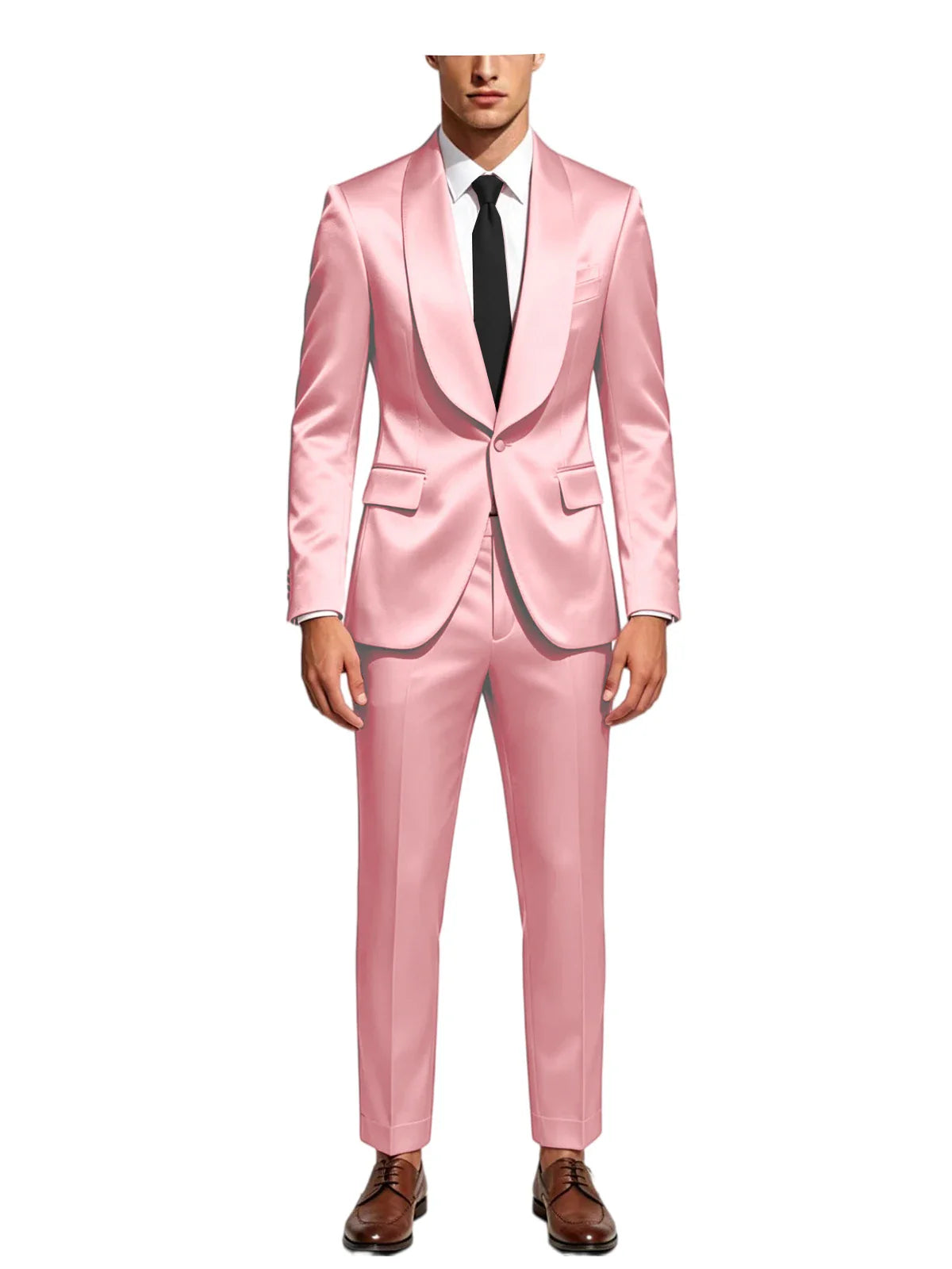 Luxury Men's Satin Tuxedo Suit Shawl Lapel Slim Fit 2-Piece Blazer & Pants Set Formal Business Casual Jacket Coat for Wedding