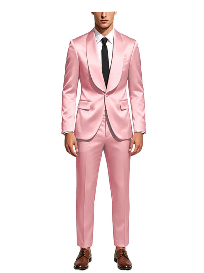 Luxury Men's Satin Tuxedo Suit Shawl Lapel Slim Fit 2-Piece Blazer & Pants Set Formal Business Casual Jacket Coat for Wedding