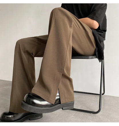 Brown Black Suit Pants Men Fashion Social Mens Dress Pants Korean Loose Casual Flared Pants Mens Office Formal Trousers M-2XL